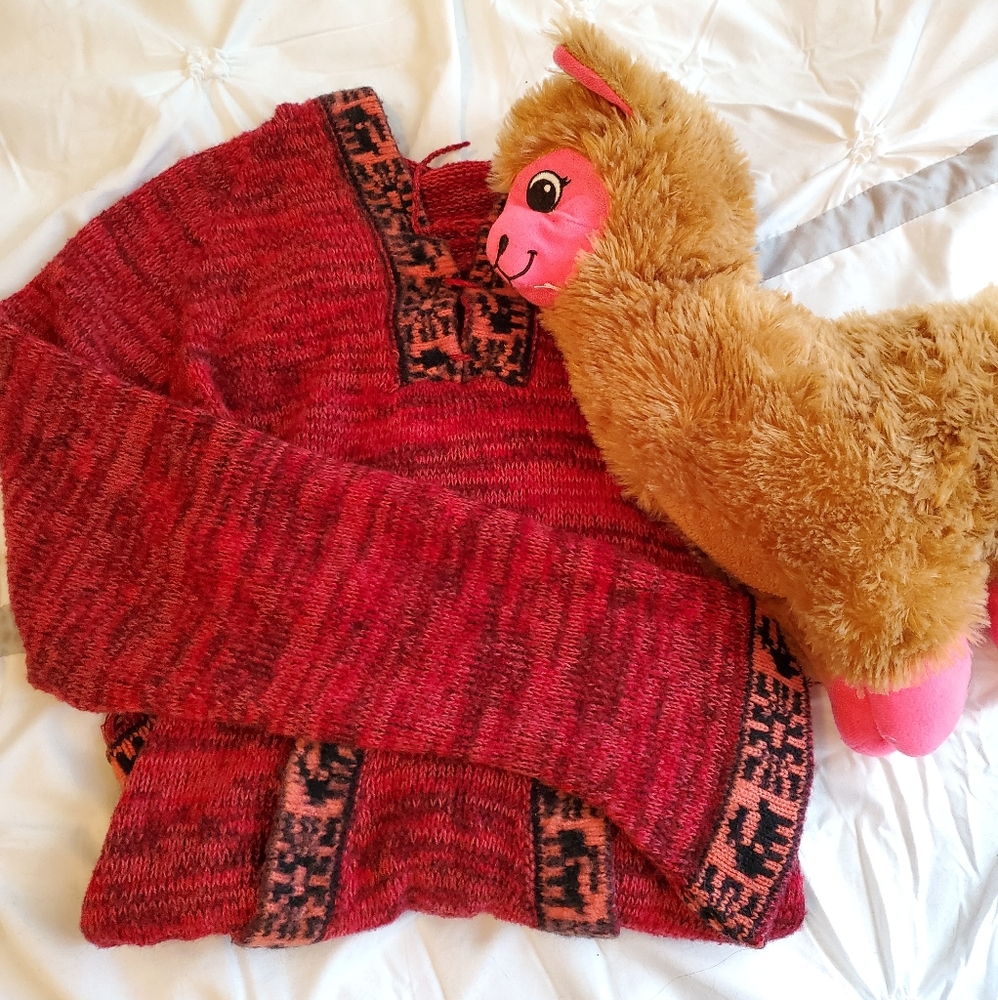 unique vintage tribal print hooded poncho sweater